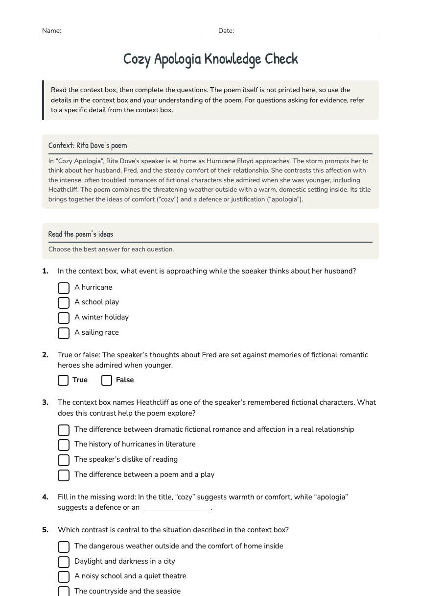 Cozy Apologia Knowledge Check worksheet preview