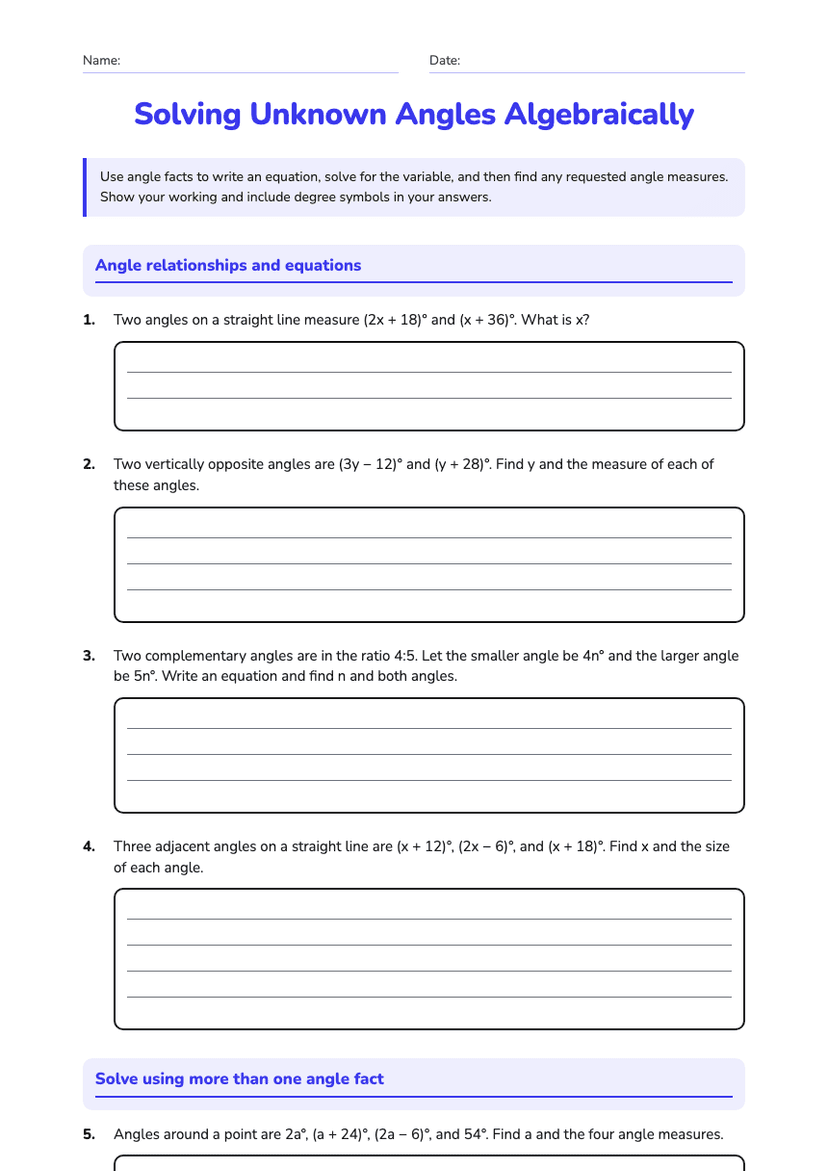 Solving Unknown Angles Algebraically
