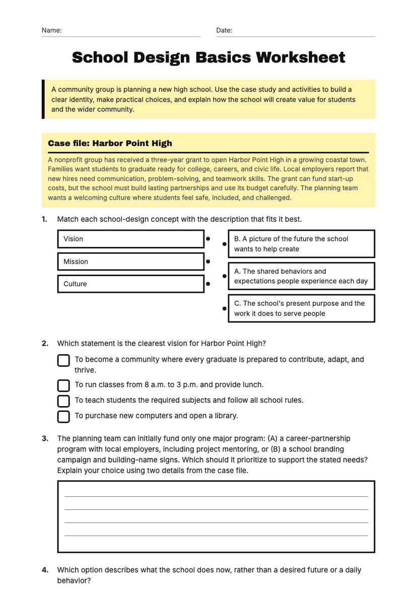 School Design Basics Worksheet