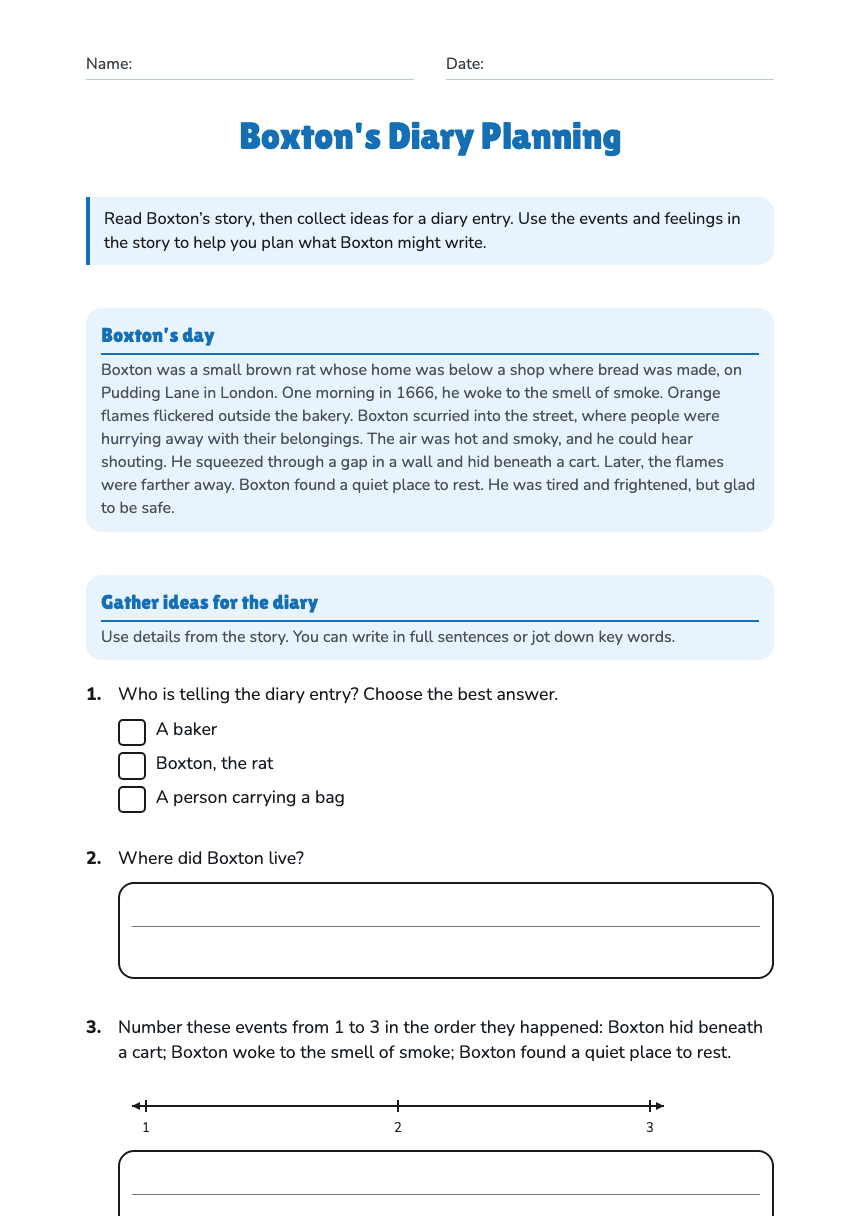 Boxton's Diary Planning worksheet preview