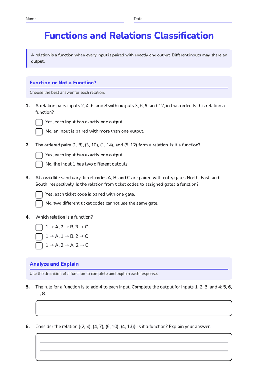 Functions and Relations Classification