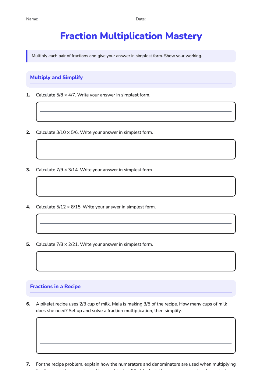Fraction Multiplication Mastery worksheet preview
