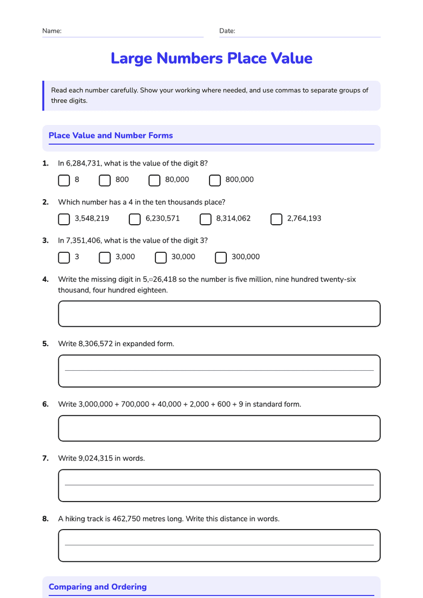 Large Numbers Place Value