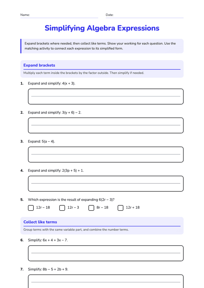 Simplifying Algebra Expressions