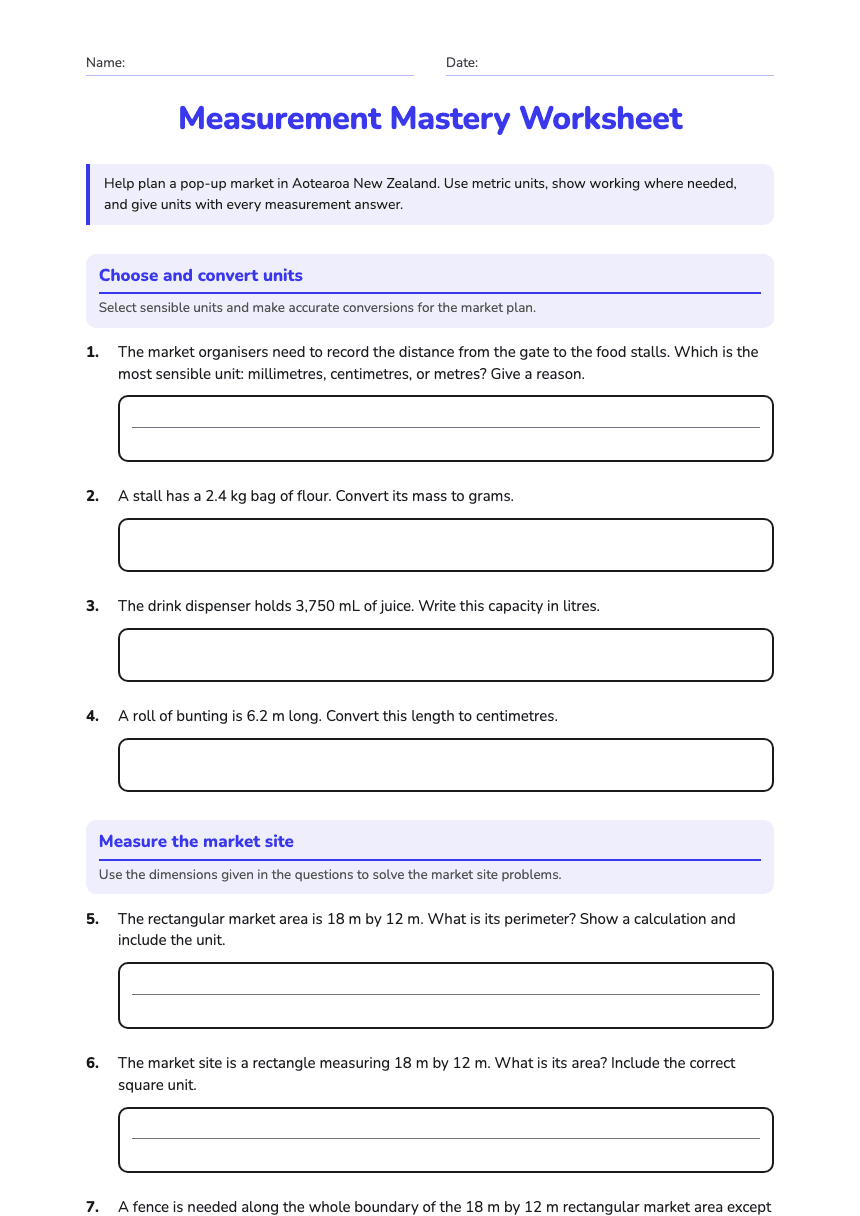 Measurement Mastery Worksheet worksheet preview