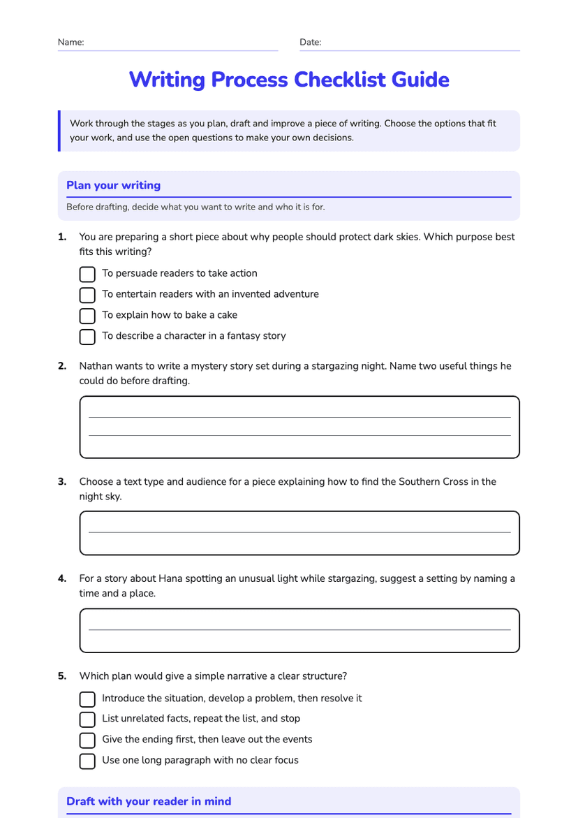 Writing Process Checklist Guide
