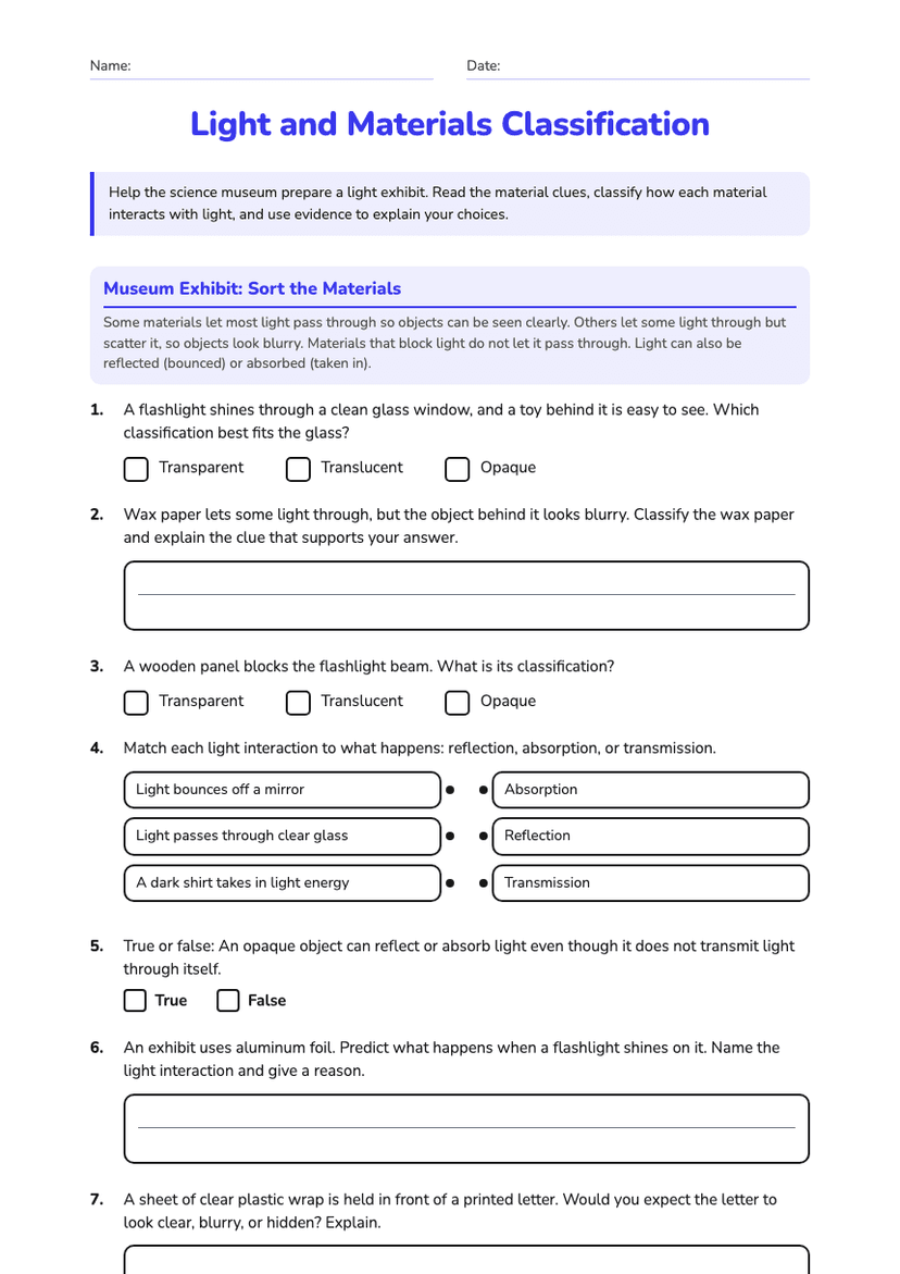 Light and Materials Classification