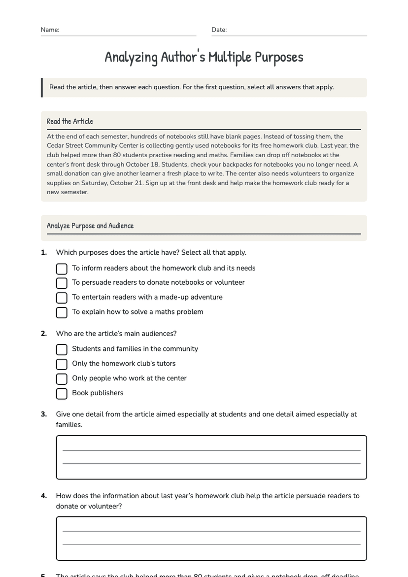 Analyzing Author's Multiple Purposes