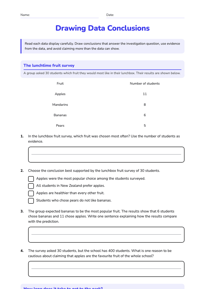 Drawing Data Conclusions worksheet preview