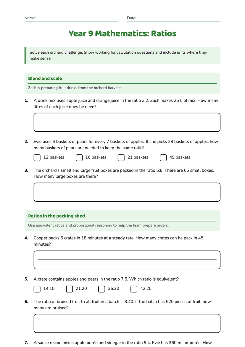 Year 9 Mathematics: Ratios