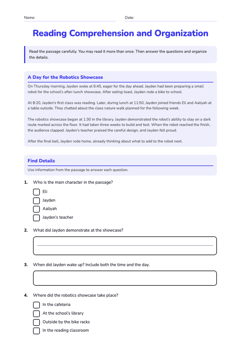 Reading Comprehension and Organization