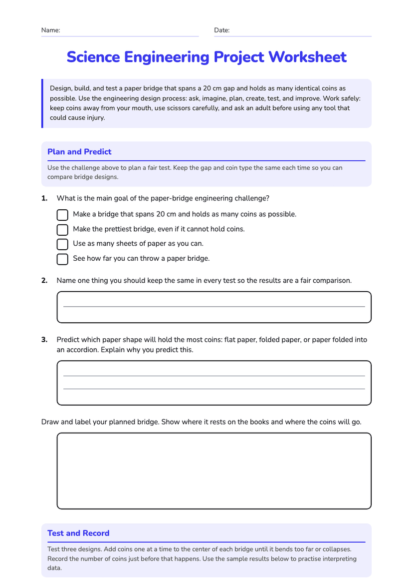 Science Engineering Project Worksheet