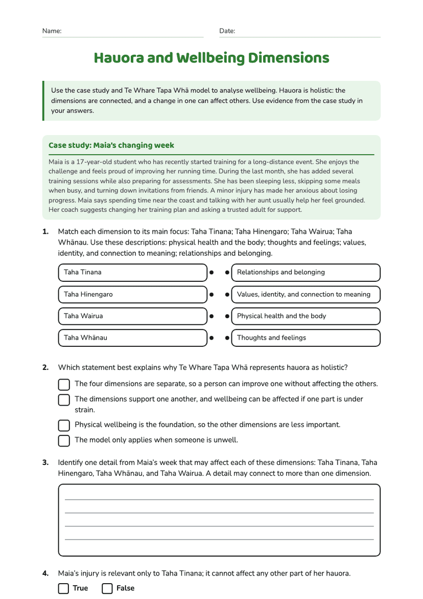 Hauora and Wellbeing Dimensions