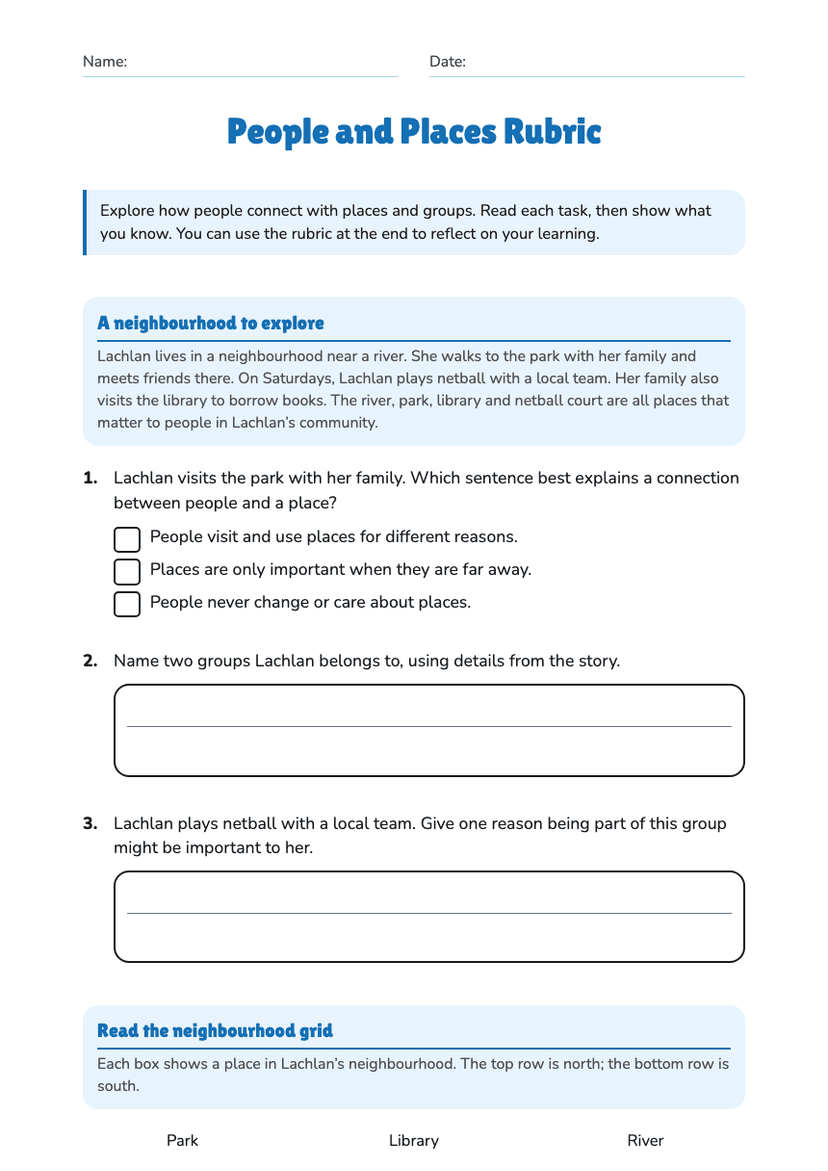 People and Places Rubric