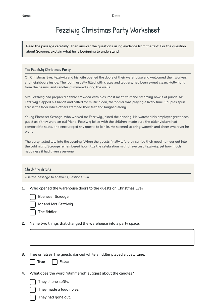Fezziwig Christmas Party Worksheet worksheet preview