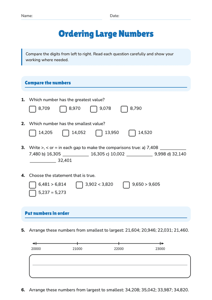 Ordering Large Numbers