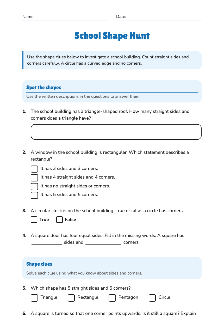 School Shape Hunt worksheet preview