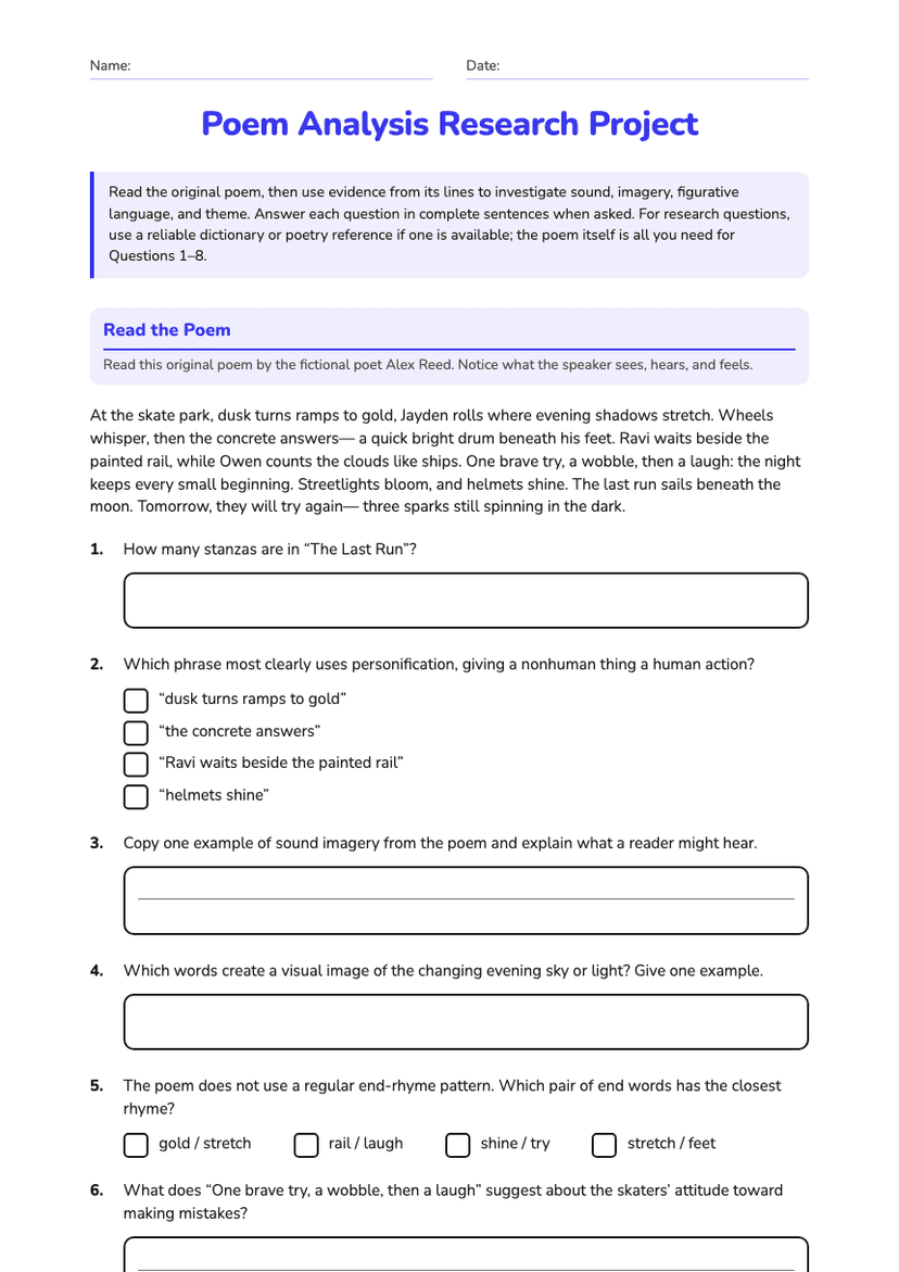 Poem Analysis Research Project
