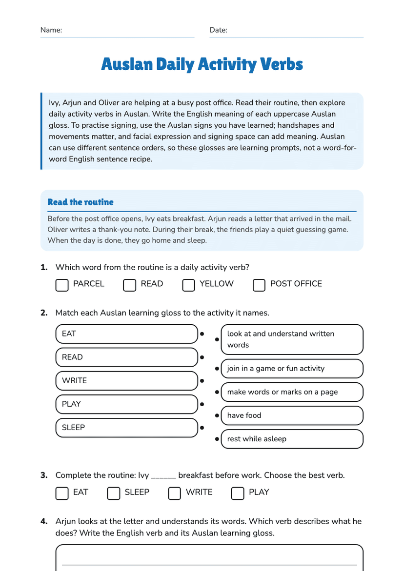 Auslan Daily Activity Verbs