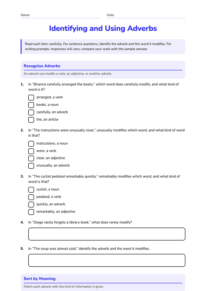 Identifying and Using Adverbs