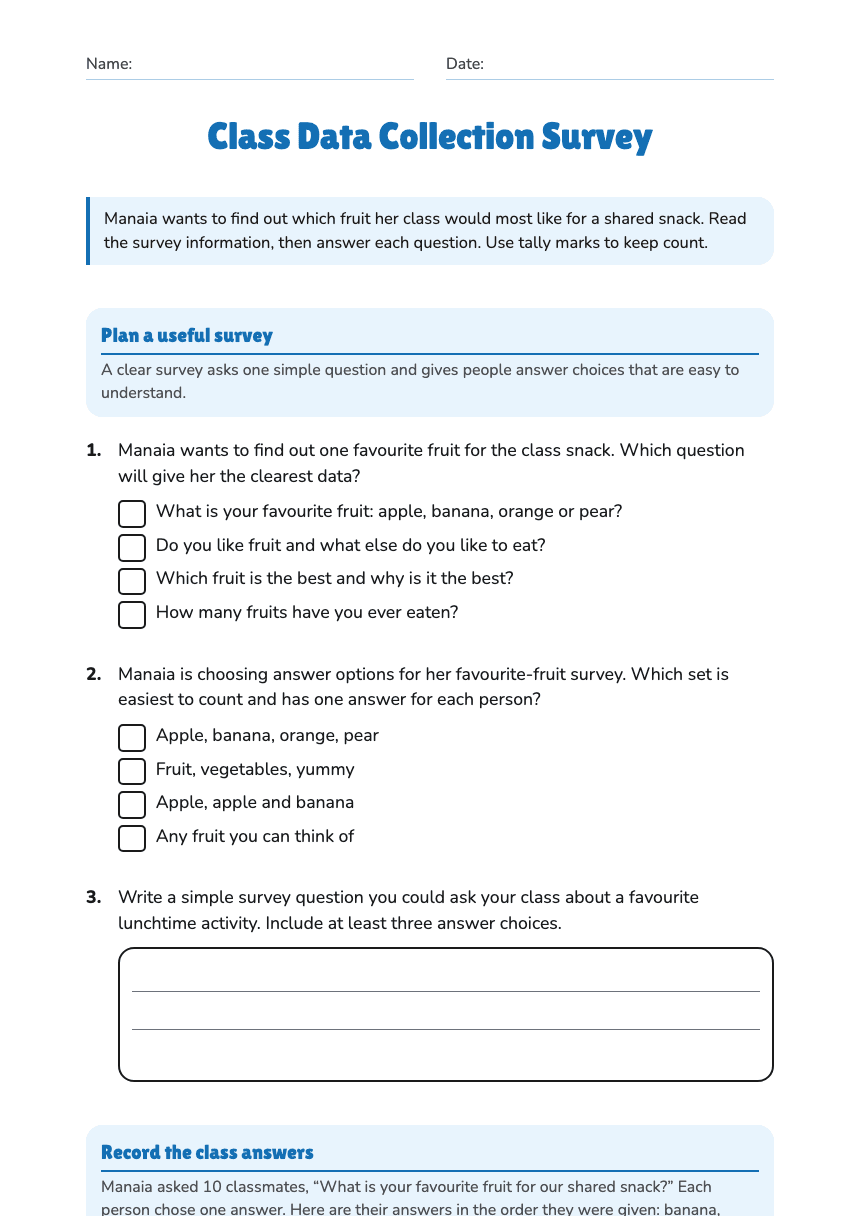 Class Data Collection Survey worksheet preview