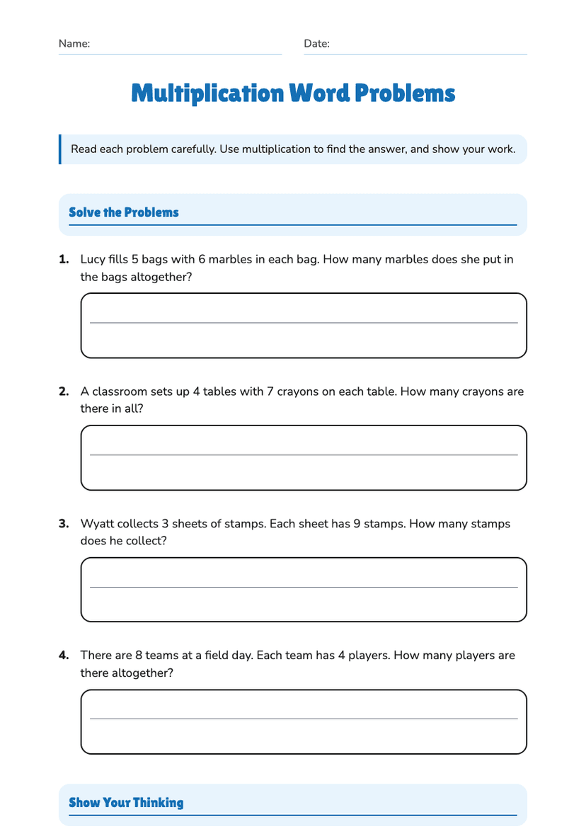 Multiplication Word Problems