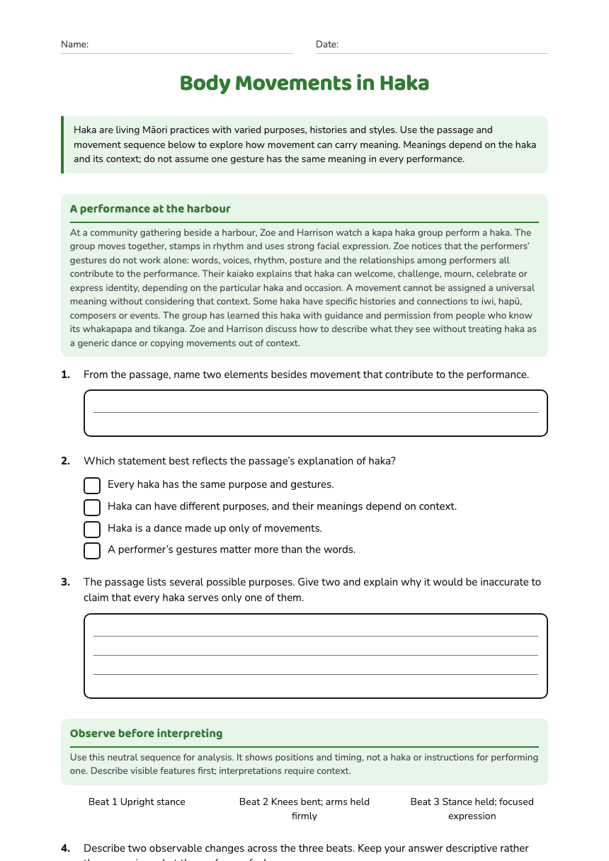 Body Movements in Haka worksheet preview