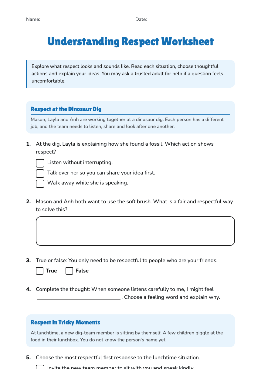 Understanding Respect Worksheet worksheet preview