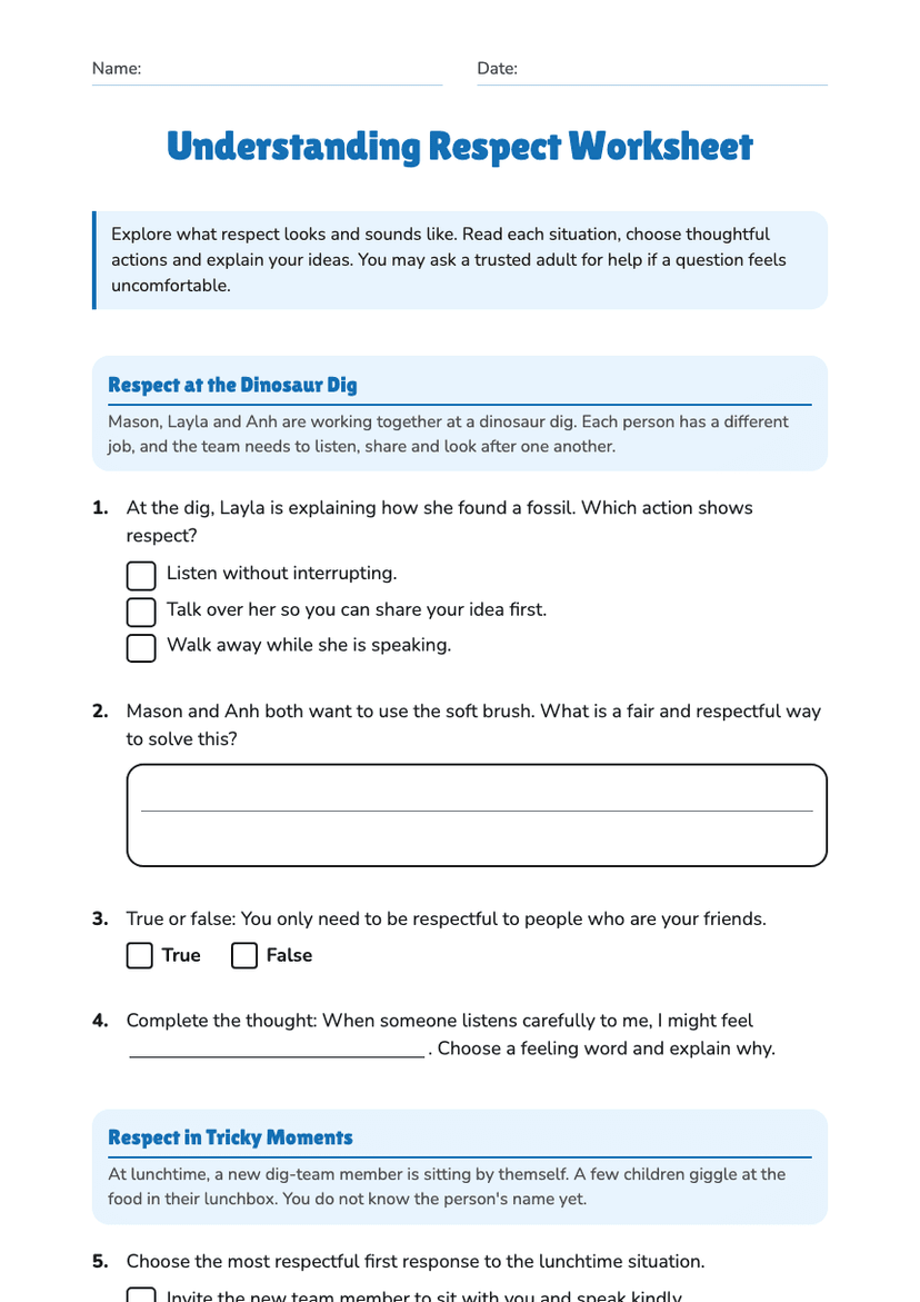 Understanding Respect Worksheet