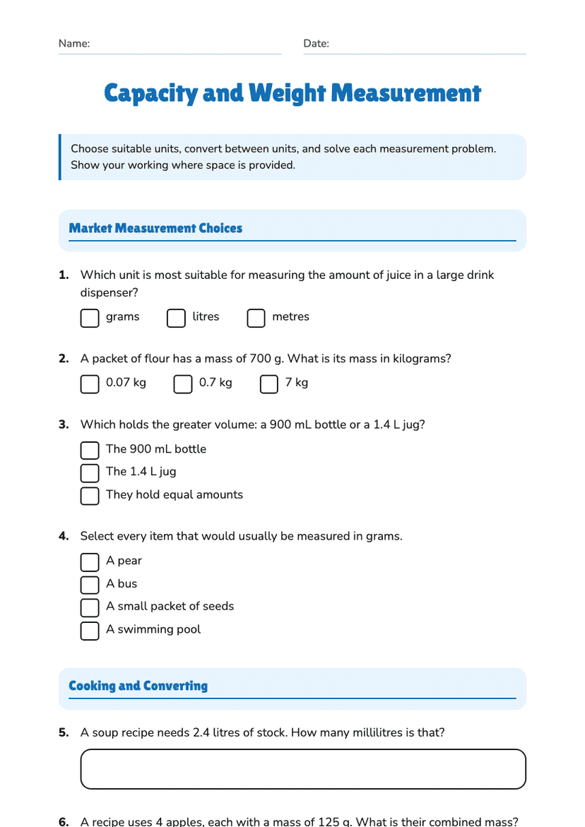 Capacity and Weight Measurement
