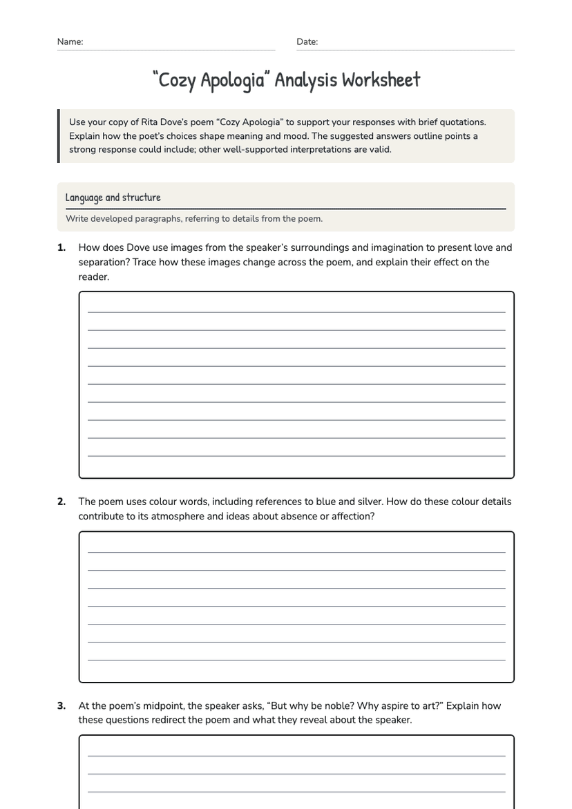 “Cozy Apologia” Analysis Worksheet