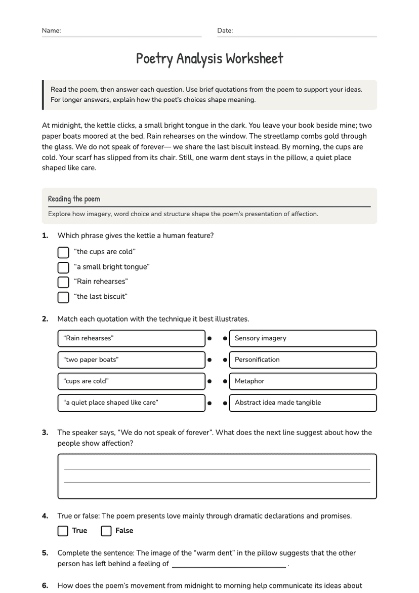 Poetry Analysis Worksheet