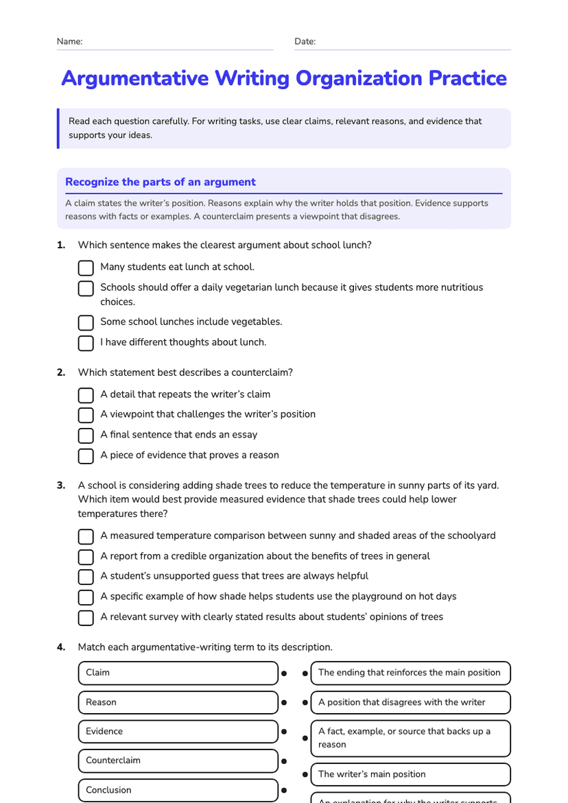 Argumentative Writing Organization Practice