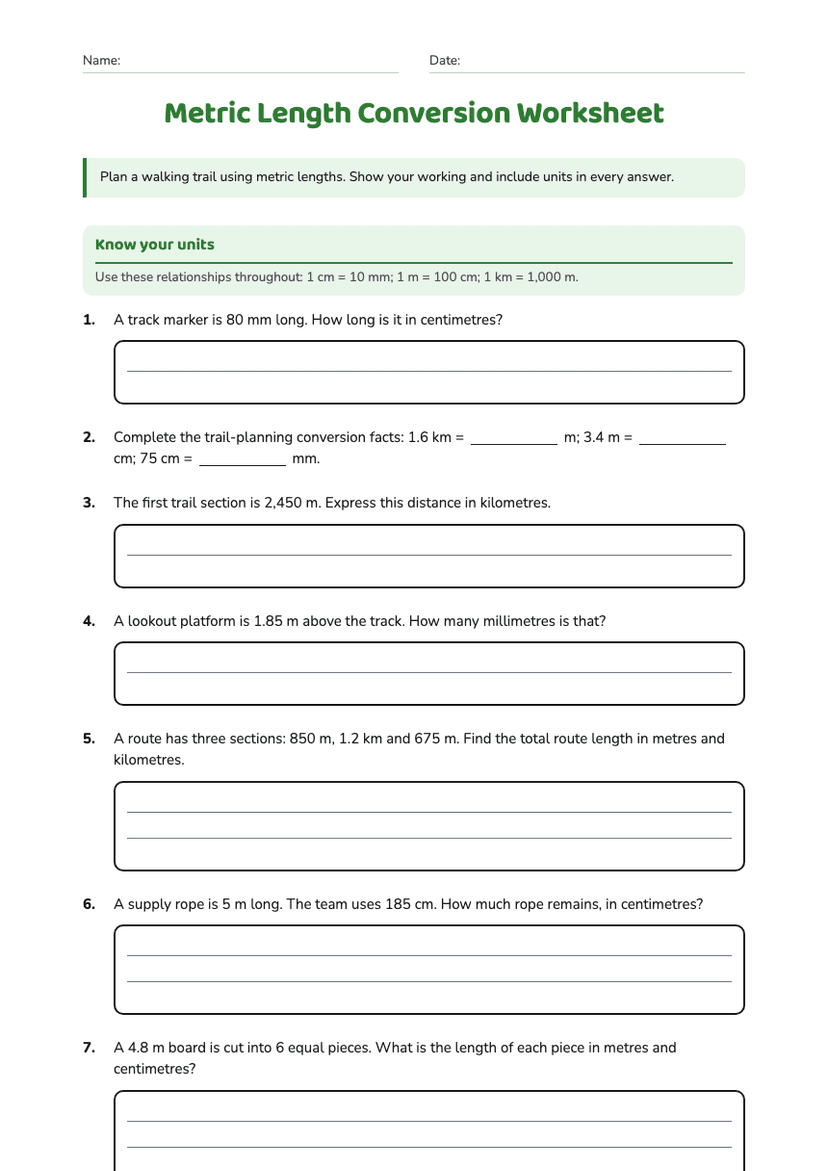Metric Length Conversion Worksheet