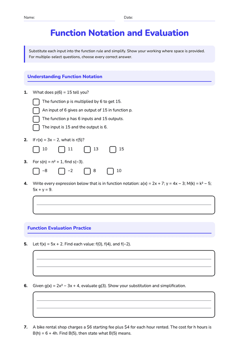 Function Notation and Evaluation
