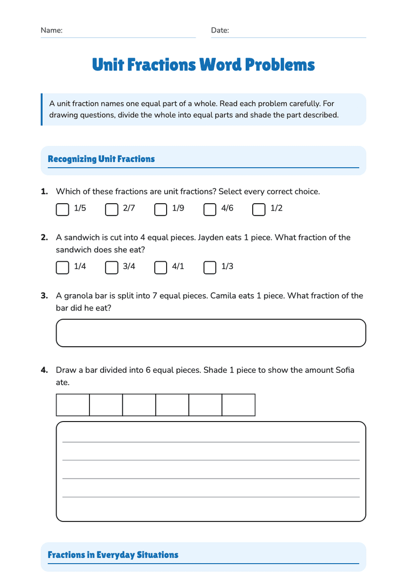 Unit Fractions Word Problems