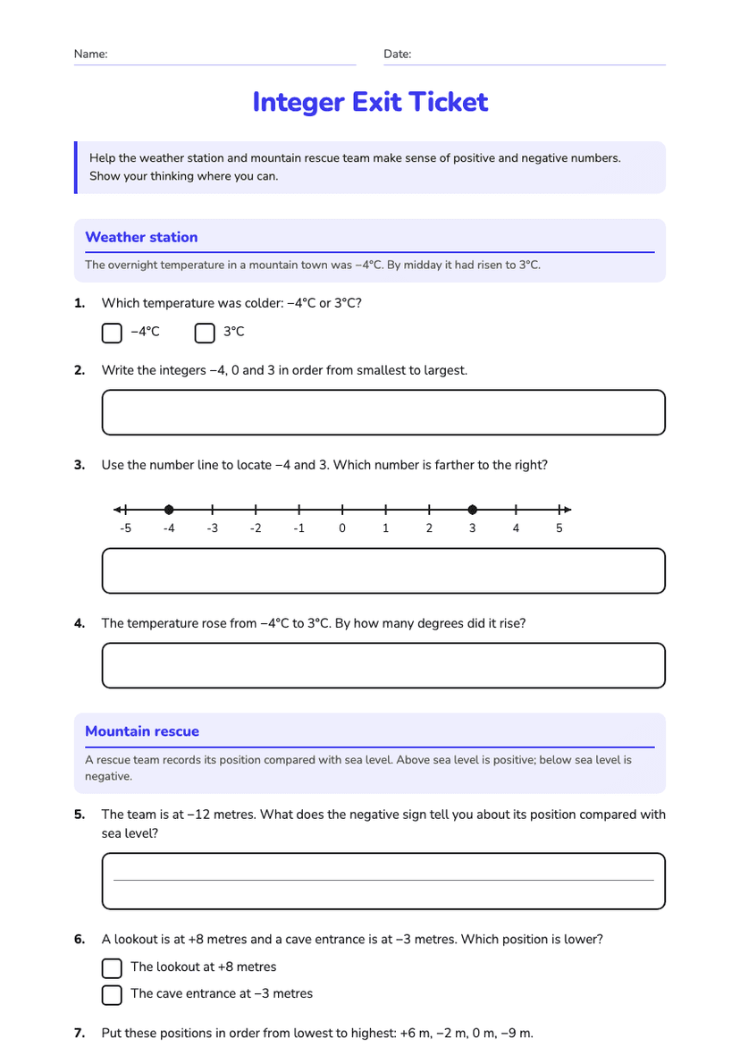 Integer Exit Ticket