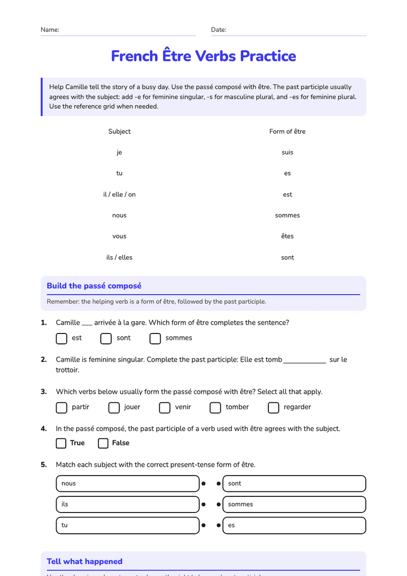 French Être Verbs Practice