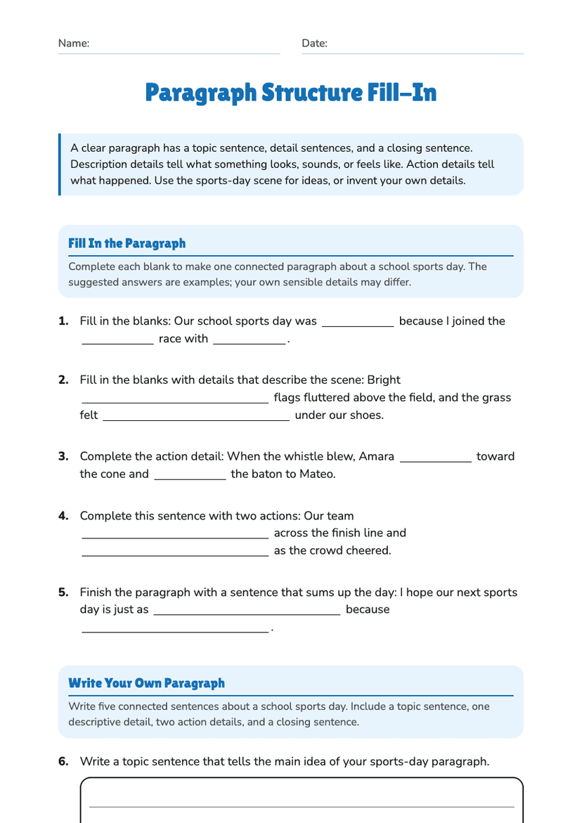 Paragraph Structure Fill-In