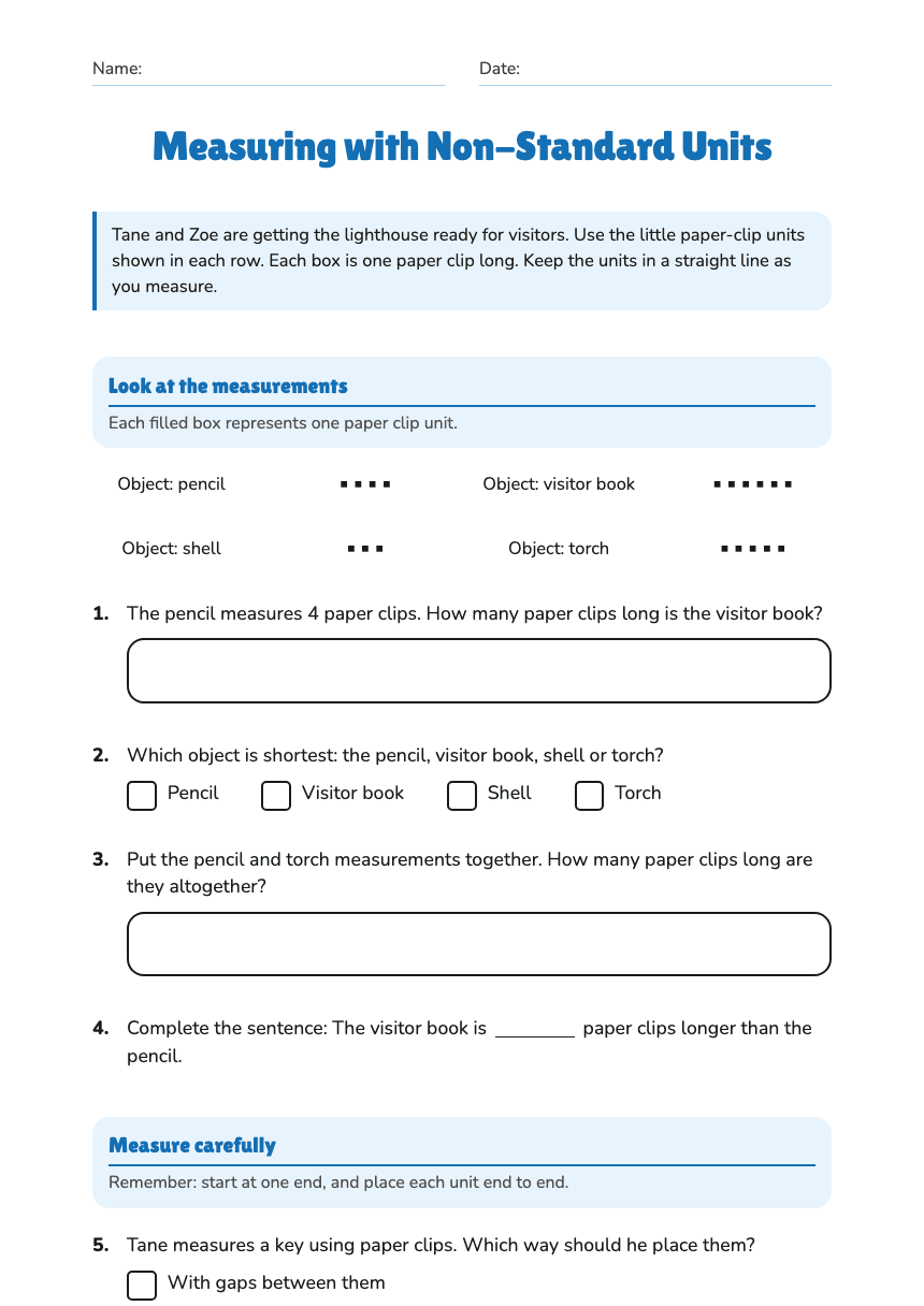 Measuring with Non-Standard Units worksheet preview