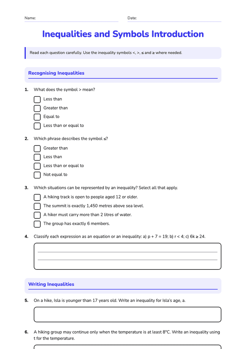 Inequalities and Symbols Introduction