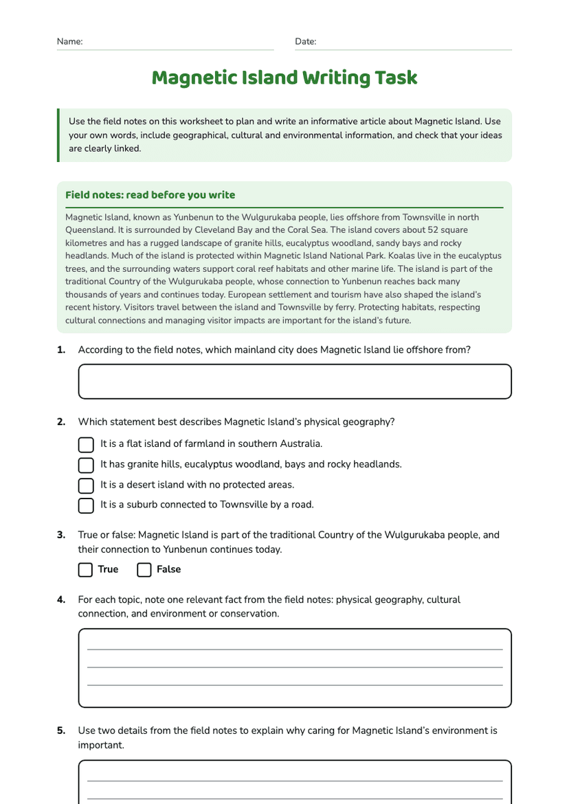 Magnetic Island Writing Task
