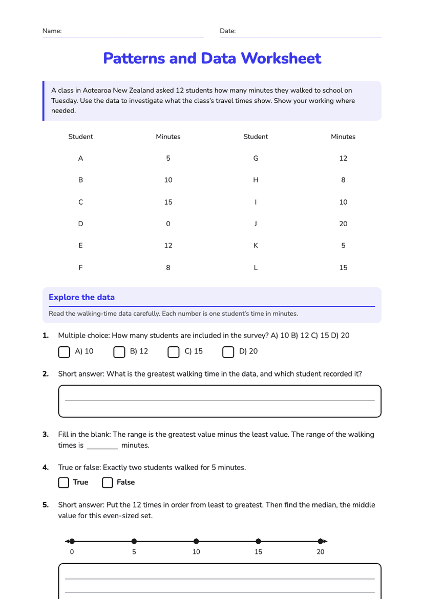 Patterns and Data Worksheet