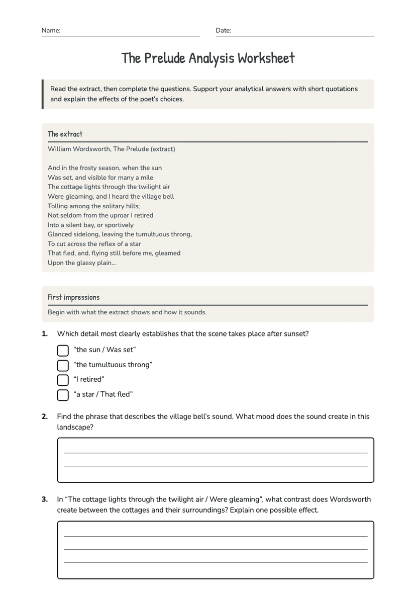The Prelude Analysis Worksheet
