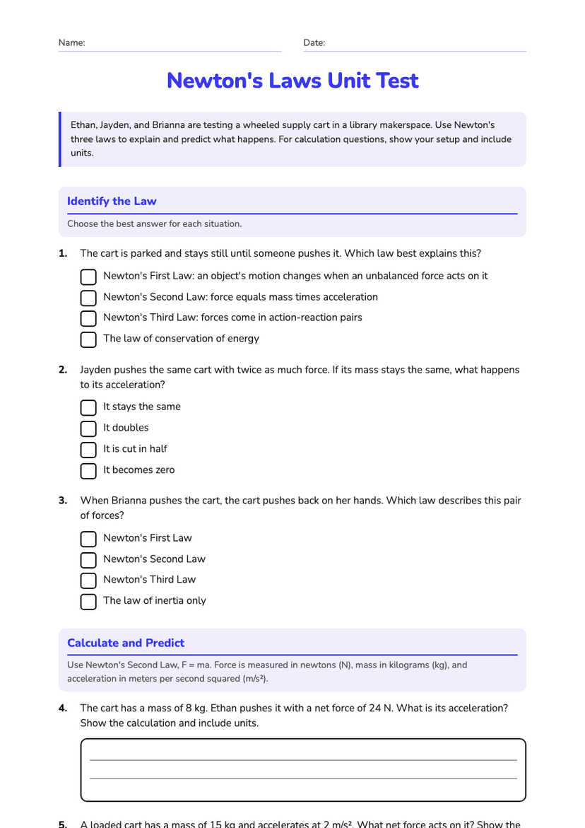 Newton's Laws Unit Test