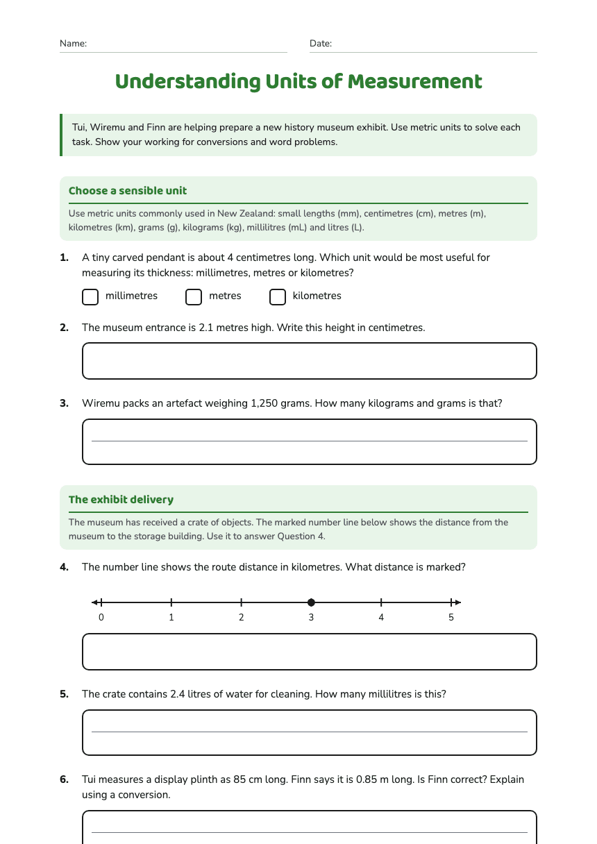 Understanding Units of Measurement worksheet preview