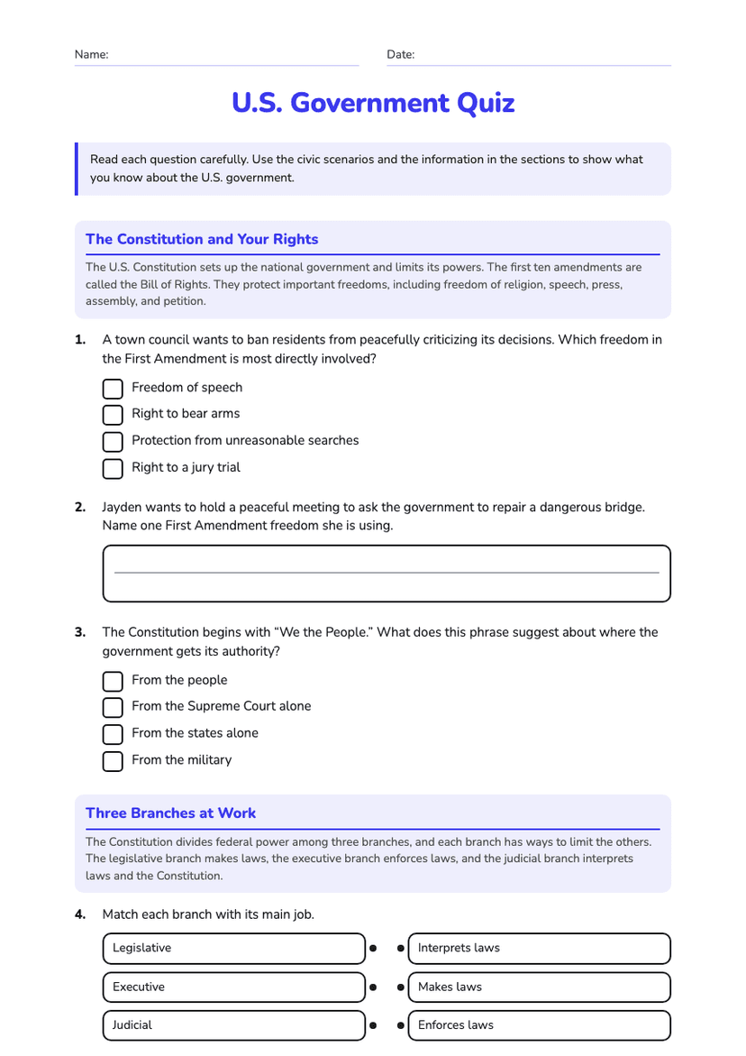 U.S. Government Quiz
