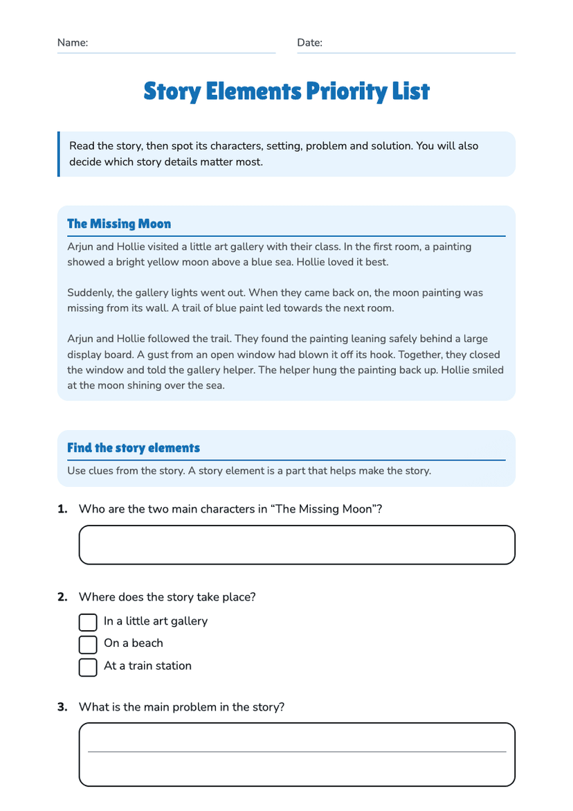 Story Elements Priority List