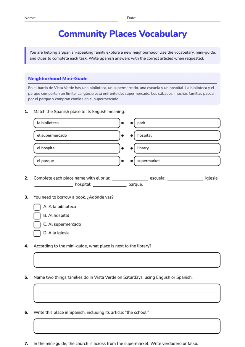 Community Places Vocabulary