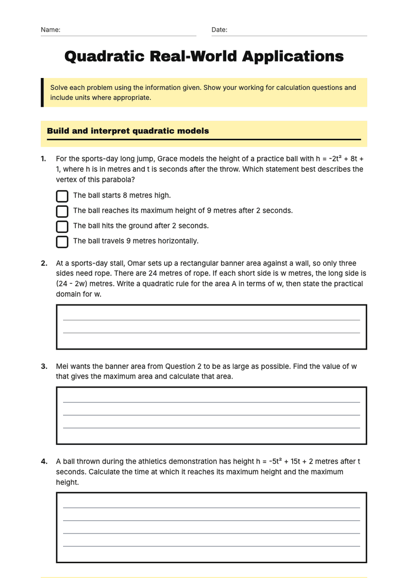 Quadratic Real-World Applications